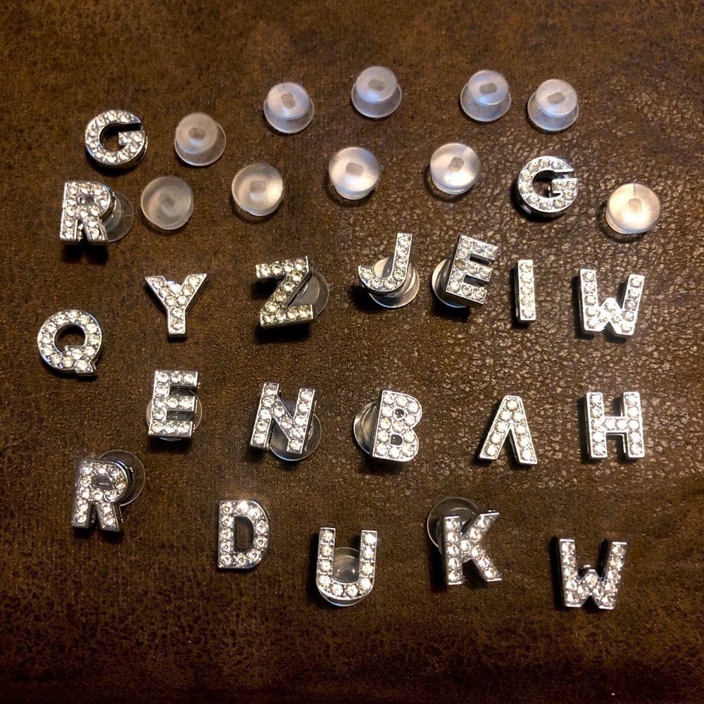 Silver Rhinestone Alphabet Charms 52 Piece Shoe Letter Charms Letter Alloy